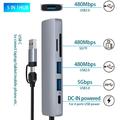 HC-13FL USB-C/USB-A-multiporthub - USB 3.0, 2xUSB 2.0, SD/TF-kortspor, USB-C - Grå