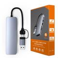 HC-13FL USB-C/USB-A-multiporthub - USB 3.0, 2xUSB 2.0, SD/TF-kortspor, USB-C - Grå