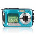HD368 vanntett digitalkamera Full HD 2.7K 48MP 16X undervannskamera med dobbel skjerm - blå