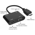 HDMI til HDMI og VGA-adapter med mikro-USB-port for strøm og 3.5mm lydkontakt