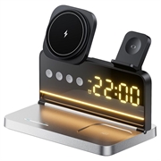 HT-568 3-i-1 magnetisk trådløs lader med vekkerklokke og skrivebordslampe