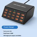 HW15 15-port USB-laderstasjon med digital skjerm - 100W - Svart