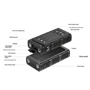Solcelledrevet powerbank med håndsveiv, 30000mAh, med SOS-alarm, kompass og lommelykt - svart