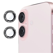 iPhone 16/16 Plus Hat Prince Glitter Kamera Linse Beskyttelse - Svart