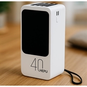 Hepu XL HP210 40000mAh Powerbank med USB-C/Lightning/USB-A/MicroUSB-kabler - Hvit