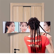 Tredobbelt sammenleggbart forfengelighetsspeil med høyoppløselig LED og justerbar krok - hvit