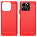 Honor X6b Børstet TPU Deksel - Karbonfiber - Rød