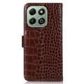 Honor X6b Crocodile Series Lommebok-deksel i Lær med RFID - Brun