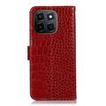 Honor X6c Crocodile Series Lommebok-deksel i Lær med RFID - Rød
