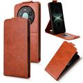 Huawei Mate 80 Pro Max vertikalt flip-etui med stativ - Brun