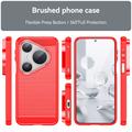 Huawei Pura 80 Pro/80 Pro+/80 Ultra børstet TPU-deksel - karbonfiber - rød