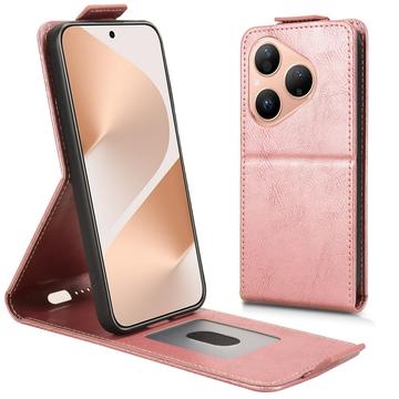 Huawei Pura 80 vertikalt flip-etui med stativ - Roségull