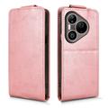 Huawei Pura 90 Pro vertikalt flip-etui med stativ - Roségull