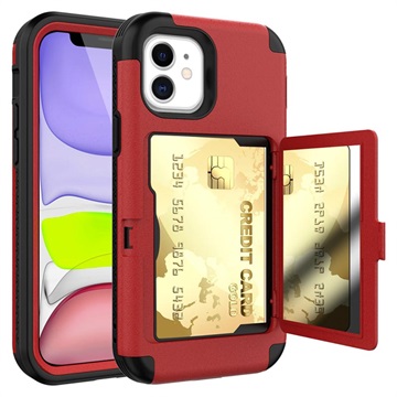 iPhone 12 Mini Hybrid-deksel med Speil og Kortholder - Rød