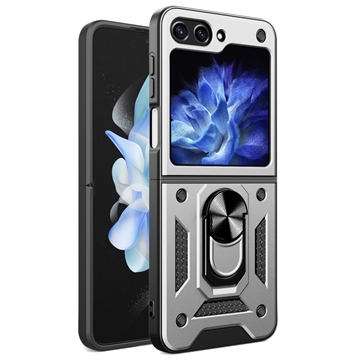 Samsung Galaxy Z Flip6/Z Flip7 FE Hybrid-deksel med Ringholder - Sølv
