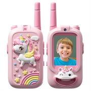 JK200 Video Walkie-Talkie for barn med kamera - 2 stk. - Rosa enhjørning