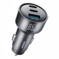 Joyroom JR-CCN19 65W bilopplader med 3 porter (PD/QC) - 2x USB-C, 1 x USB-A - Grå