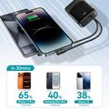 Joyroom JR-PC1 10000mAh powerbank med innebygde USB-C- og Lightning-kabler - svart