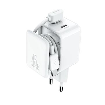 Joyroom JR-TCL05 45 W GaN-vegglader med to USB-C-porter og kabelorganisator - hvit