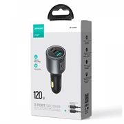 Joyroom kraftig 3-ports PD QC-billader inkl. 1.2m USB-C-kabel - 145W - mørkegrå