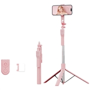K50 Bluetooth Selfie Stick-stativ med TikTok-fjernkontroll, 6-modus påfyllingslys - Rosa