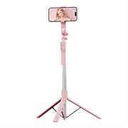 K50 Bluetooth Selfie Stick-stativ med TikTok-fjernkontroll, 6-modus påfyllingslys - Rosa