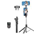 K50 dobbel telefonklips Bluetooth selfiestangstativ med fjernkontroll