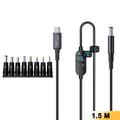 K595-8 USB-C/DC-strømkabel 140W – 8 adaptere, digitalt display – 1.5m – svart