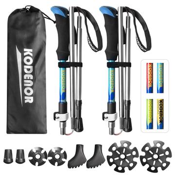 KODENOR 2 PCS Collapsible Trekking Pole Set For Trekking Camping Traveling Climbing Short Style - Blue