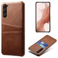 Samsung Galaxy S23 5G KSQ Belagt Plast Deksel med Kortlommer - Brun