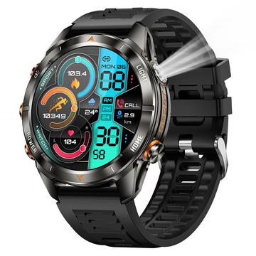 KT80 Sports Smart Watch - 3ATM vanntett, Bluetooth-samtaler, 1.46" HD-berøringsskjerm, integrert lommelykt - Svart