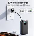 KUULAA KL-YD120 20000mAh powerbank med TFT-skjerm og innebygd USB-C-kabel - 45W - grå