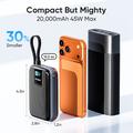 KUULAA KL-YD120 20000mAh powerbank med TFT-skjerm og innebygd USB-C-kabel - 45W - grå