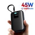KUULAA KL-YD120 20000mAh powerbank med TFT-skjerm og innebygd USB-C-kabel - 45W - grå