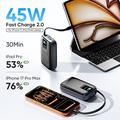 KUULAA KL-YD120 20000mAh powerbank med TFT-skjerm og innebygd USB-C-kabel - 45W - grå