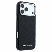 iPhone 18 Pro Max Karl Lagerfeld Grained Allover Logo Metal Avlangt MagSafe-deksel - Svart