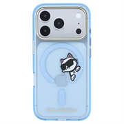 iPhone 18 Pro Karl Lagerfeld IML Choupette Peekaboo Logo magnetisk-deksel - Blå