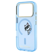 iPhone 18 Pro Karl Lagerfeld IML Choupette Peekaboo Logo magnetisk-deksel - Blå