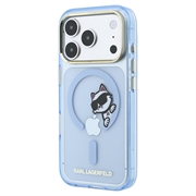 iPhone 18 Pro Karl Lagerfeld IML Choupette Peekaboo Logo magnetisk-deksel - Blå
