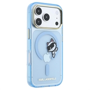 iPhone 18 Pro Karl Lagerfeld IML Choupette Peekaboo Logo magnetisk-deksel - Blå