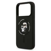 iPhone 18 Pro Karl Lagerfeld Karl and Choupette MagSafe-deksel i flytende silikon - Svart