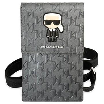 Karl Lagerfeld Monogram Ikonik Smarttelefon Skulderveske - Sølv