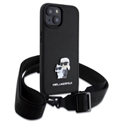 iPhone 15 Plus Karl Lagerfeld Saffiano Crossbody Metal Karl & Choupette Deksel - Svart