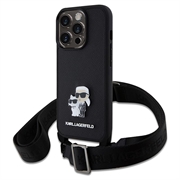 iPhone 15 Pro Max Karl Lagerfeld Saffiano Crossbody Metal Karl & Choupette Deksel - Svart