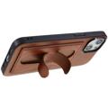 iPhone 14 Plus Belagt Deksel med Kortholder og Vippestativ - Brun