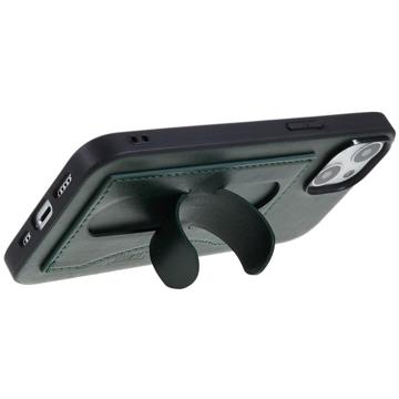 iPhone 14 Plus Belagt Deksel med Kortholder og Vippestativ - Grønn