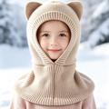 Strikket balaklava med katteører for barn - beige