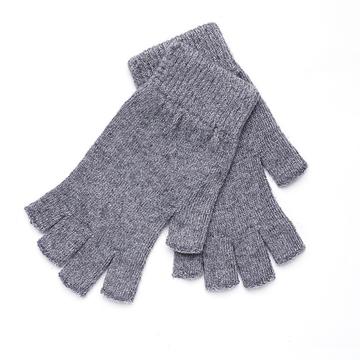 Knitted Soft Wool Fingerless Mittens - Grå