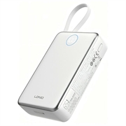 Ldnio PQ44 20000mAh 45W powerbank - innebygd USB-C-kabel, 15W trådløs lading - hvit