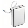 LDNIO PQ51 20000mAh 45W magnetisk powerbank - innebygd USB-C-kabel, 15W trådløs lading - hvit
